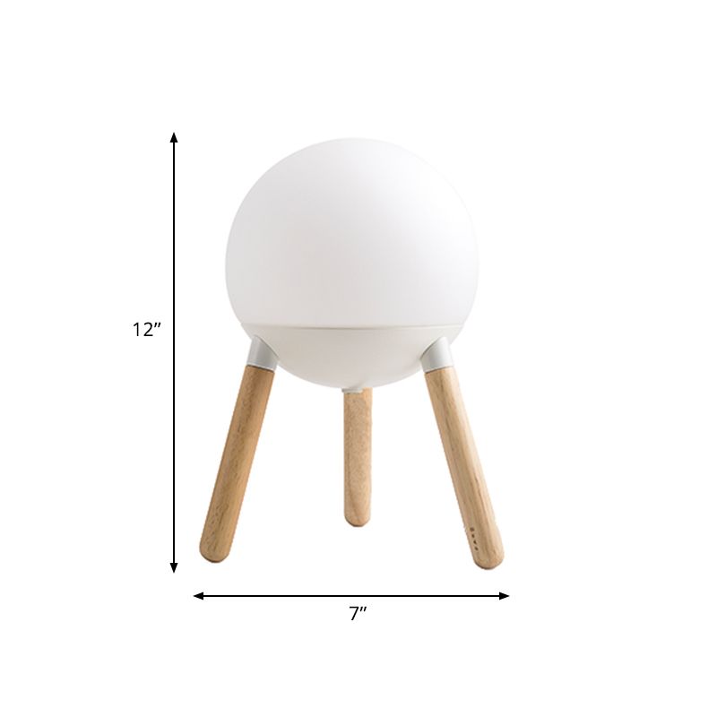 Lampada da tavolo moderna in vetro color crema, lampada da scrivania piccola moderna a 1 luce bianca con base in legno a treppiede