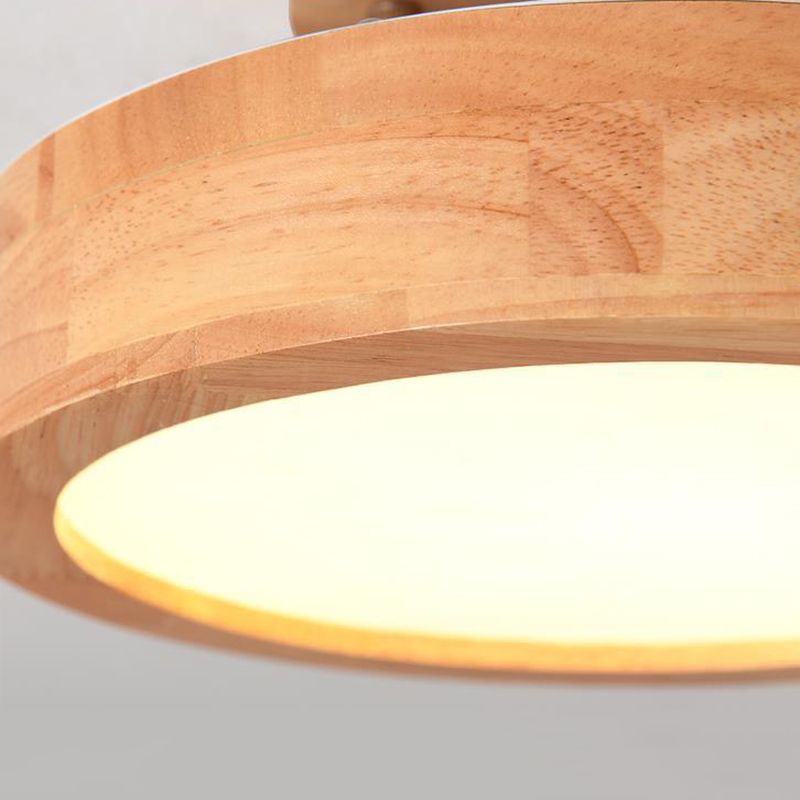 Ronde semi-inbouw plafondlamp moderne stijl houten 1-lichts semi-gemonteerde verlichting