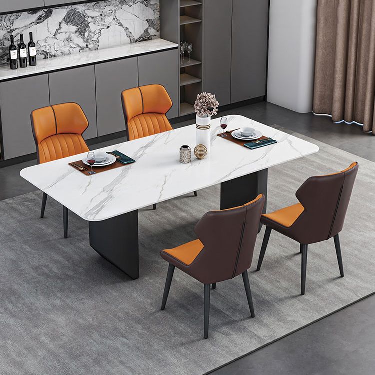 Contemporary Dining Table Sintered Stone Dining Table with Double Pedestal for Dining Room
