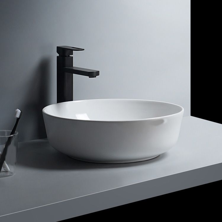 Modern Bathroom Sink Porcelain Round Vessel Lavatory Sink with Pop-Up Drain