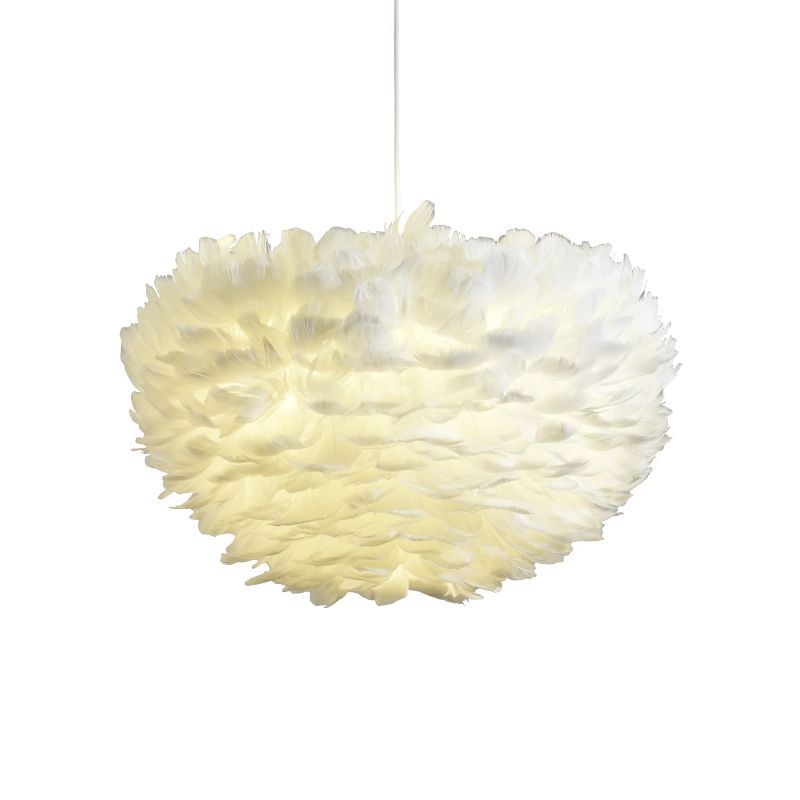 Shaded Hanging Ceiling Light Minimalism Feather Bedroom Chandelier Pendant Light in White