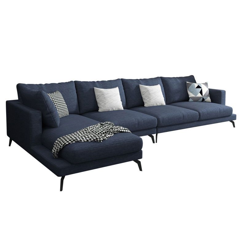 Square 4-Seater Sectional with Pillows Back in Linen Blend L-shape Sectional