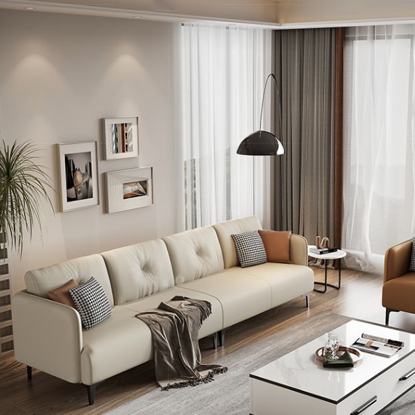 Tufted Square Arm Standard Modern Settee Couch in Orange/white