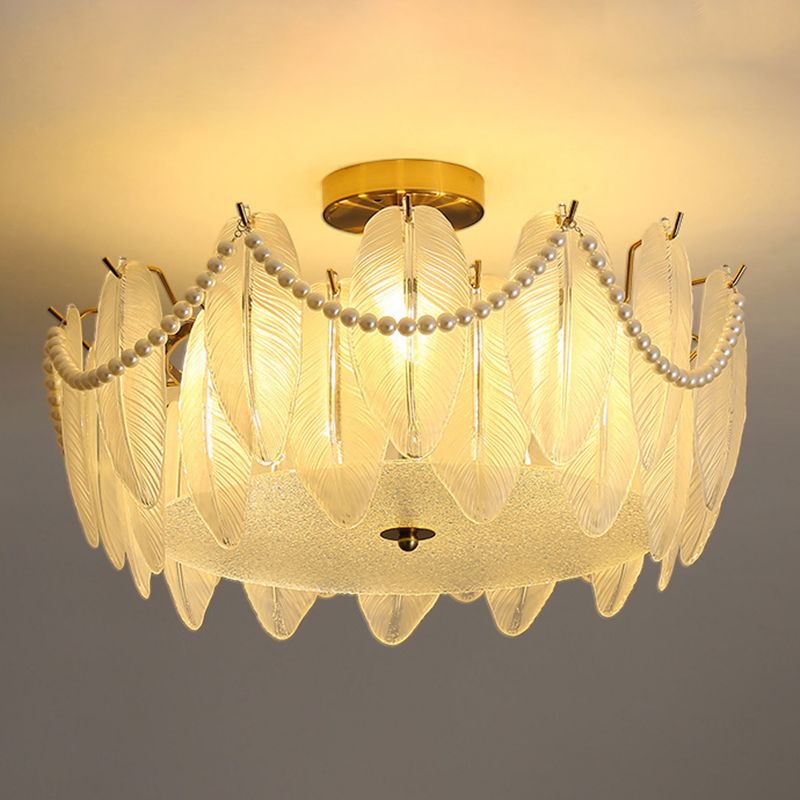 Round Shape Glass Flush Light Modern Style Multi Lights Flush Mount Fixture in Gold