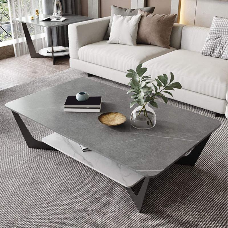 Rectangular Abstract Base Slate Glam Style with Storage Shelf Coffee Table