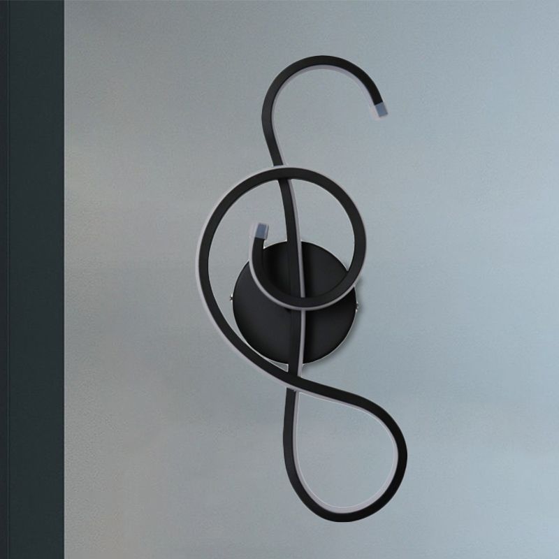 Metallic Hourglass/Music Note Sconce Minimalist Black/White LED Wall Mount Light Fixture in Warm/White Light for Office