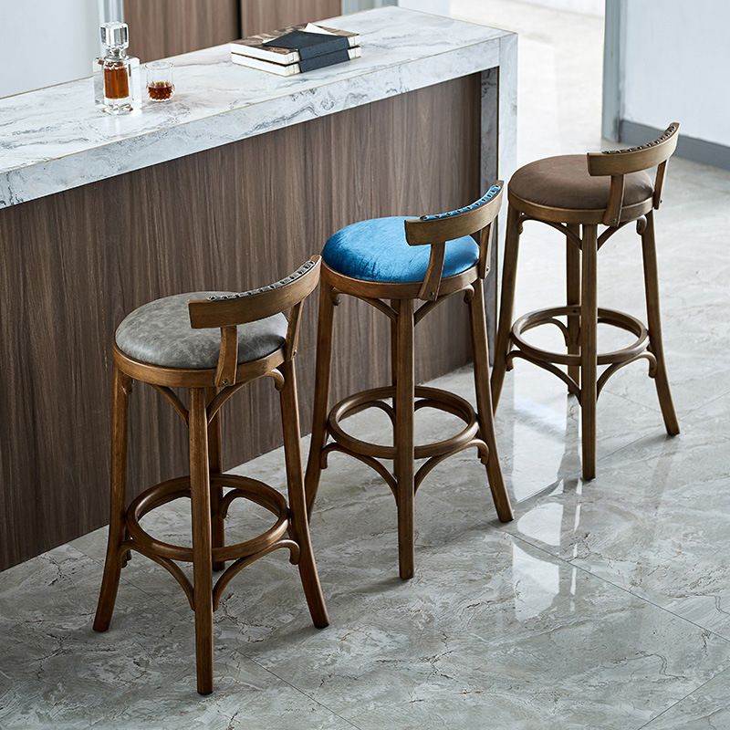 Industrial Wood Counter Stool Faux Leather Counter Height Stools for Home Use