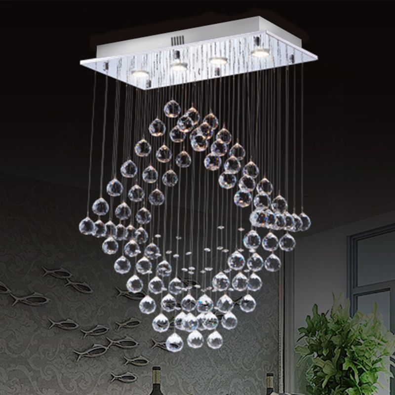 Chrome Diamond Flush Ceiling Light Modernism Crystal Orb LED Dining Room Flush Mount Lamp
