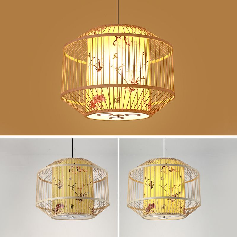 Japanese Bamboo Pendant Light 1 Light Ceiling Light Fixture for Dining Room