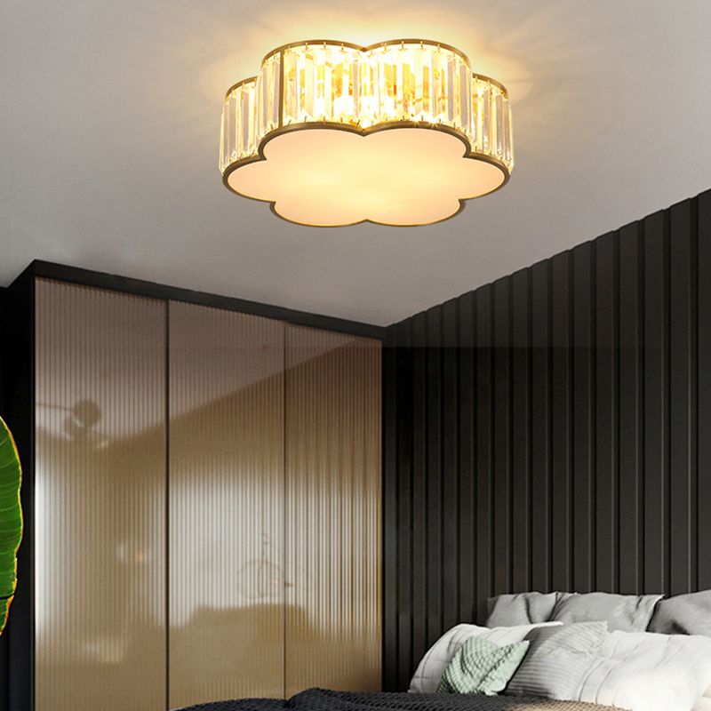 Modern Flush Light Gold Ceiling Lighting with Brass and Crystal for Bedroom