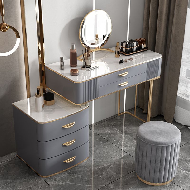 Grey Vanity 31.5" High Engineered Wood Vanity Set with Stool