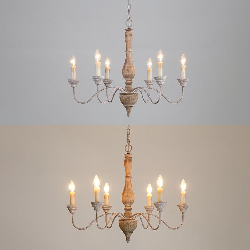 6-Lights American Vintage Candlestick Chandelier with Older Rust Gooseneck Arm 28.5" Wide Rustic Style Hanging Light for Dining Room
