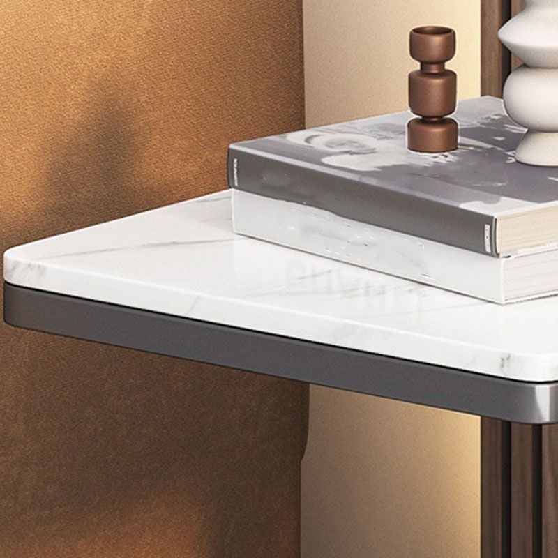 Contemporary Slate Top End Slide Table Metal C Side Table, 21.7" Tall