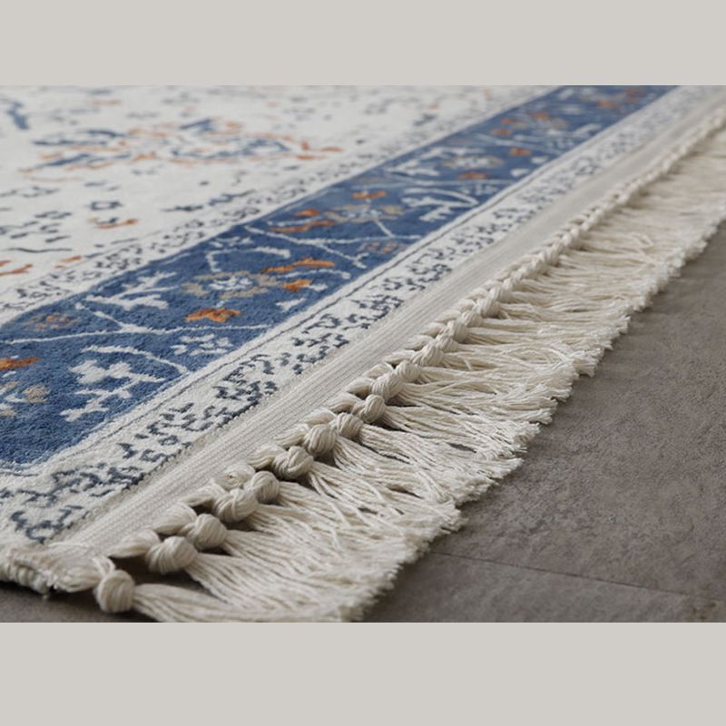 Bohemian Medallion Print Carpet Polyester Fringe Area Rug Pet Friendly Indoor Carpet for Living Room