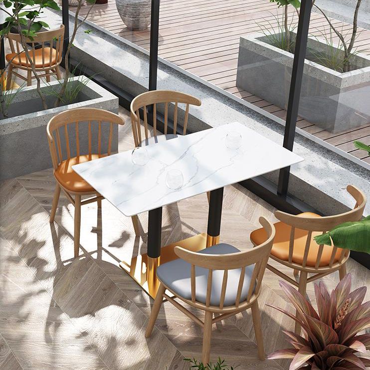 Sintered Stone Top Dining Table Industrial Kitchen Table with Metal Base in Black