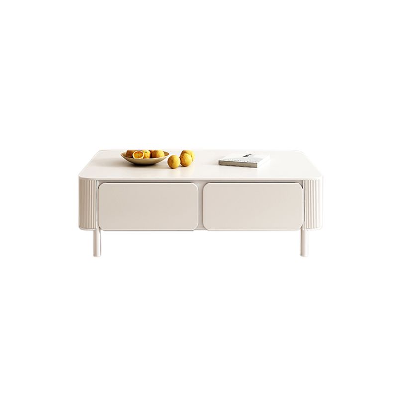 4 Legs White Slate Rectangular Cocktail Table with Storage Drawers