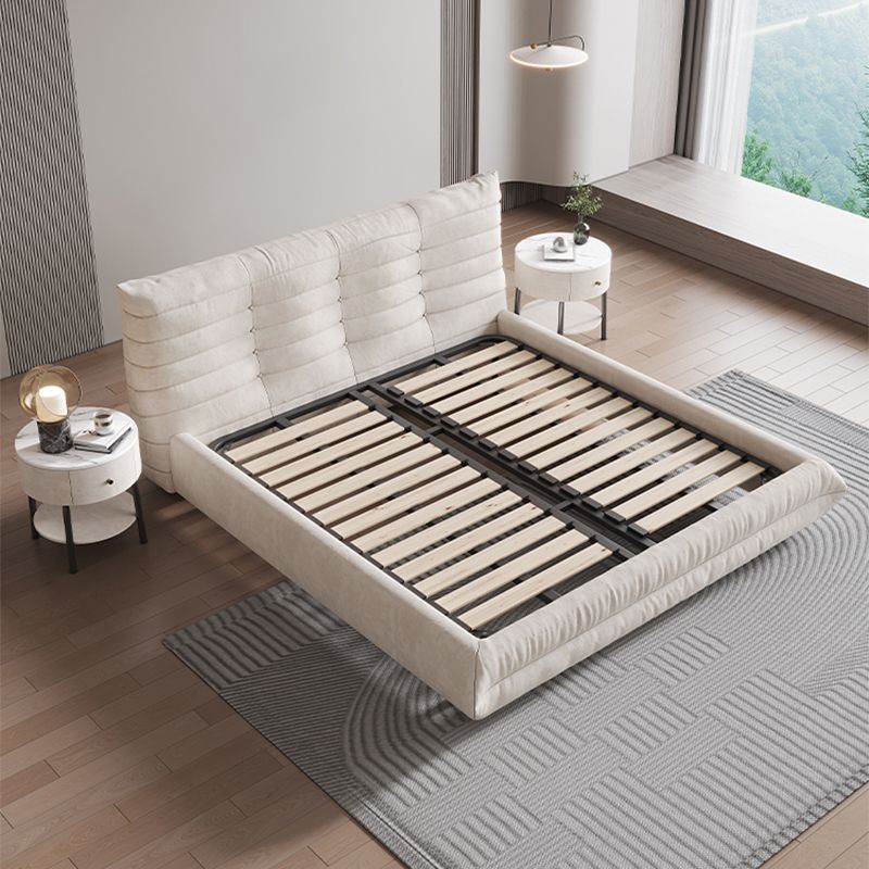 37.4" Tall Glam Panel Bed Wood and Upholstered Standard Bed in White