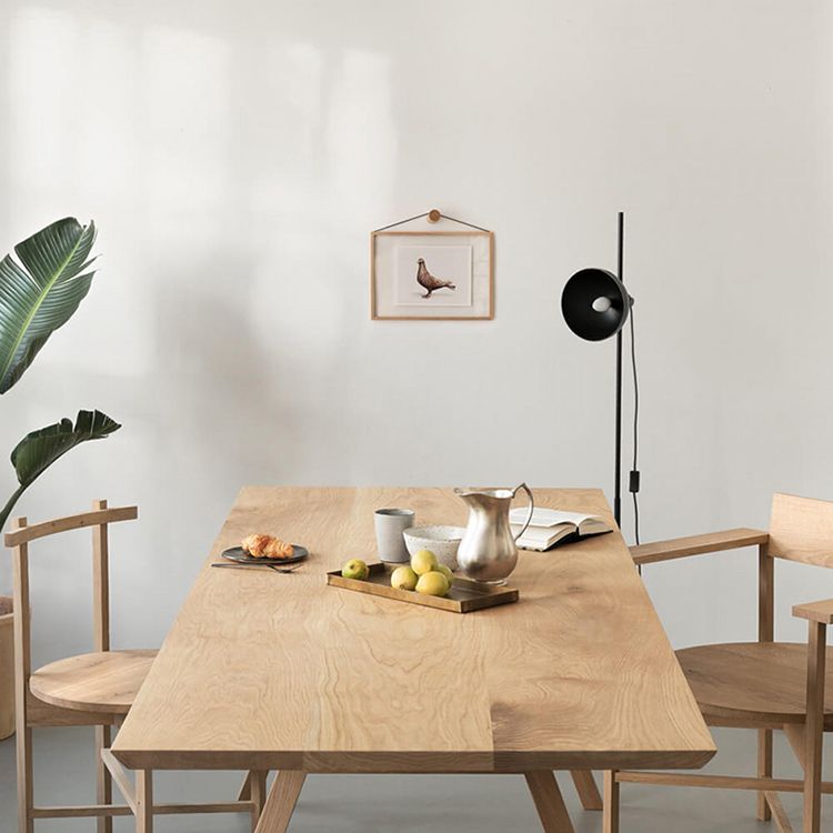 Contemporary Rectangle Dining Table Pine Solid Wood Table with Double Pedestal