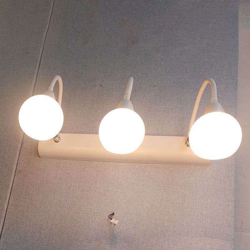 Country Style Flexible Wall Sconce White Glass Vanity Mirror Light for Bathroom