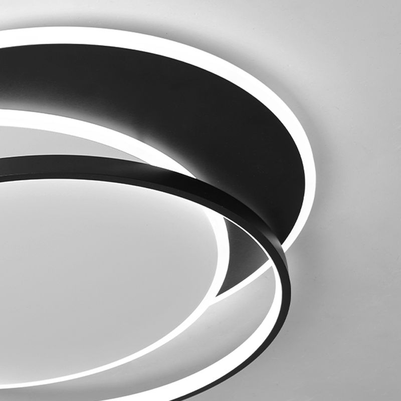 Metal Round Flush Ceiling Light Modern Style 2 Lights Flush Mount Fixture in Black