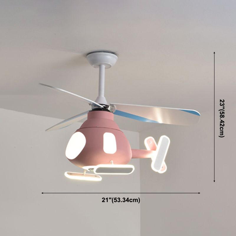 Metal Airplane Shaped Pendant Fan Lamp Cartoon LED Semi Flush Light for Kids Room