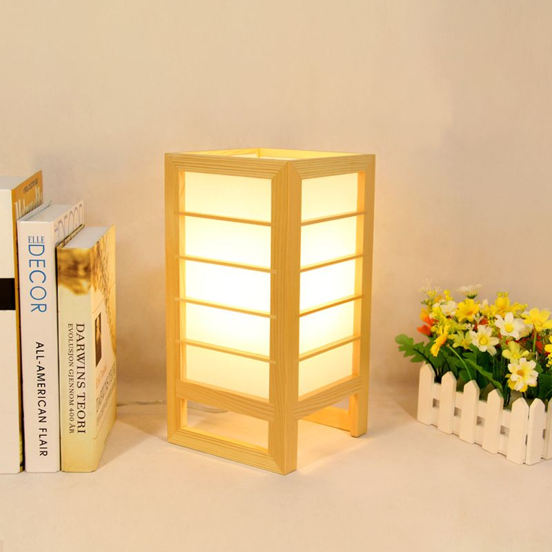 1 Éclairage d'étude à la tête Light Japonais de lecture beige avec une teinte en bois rectangulaire