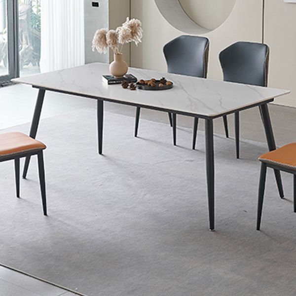 Mesa de comedor rectangular industrial de metal, mesa de piedra sinterizada con patas negras