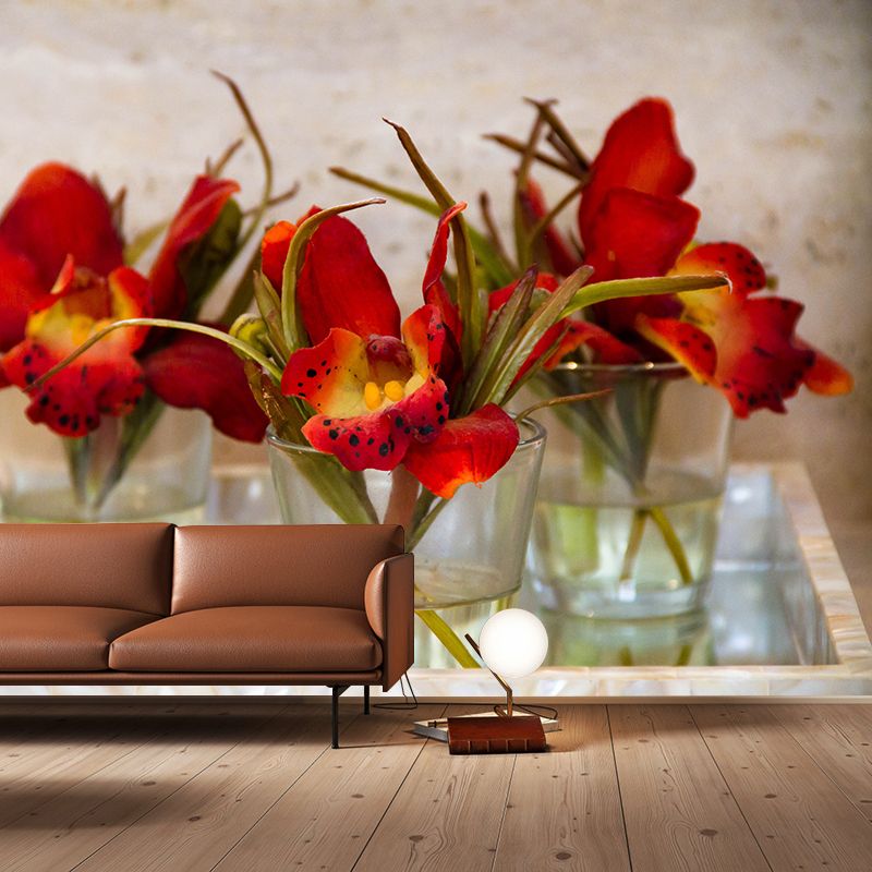 Flowers and Vase Wallpaper Mural Decal Customized Modern Wall Covering for Bedroom