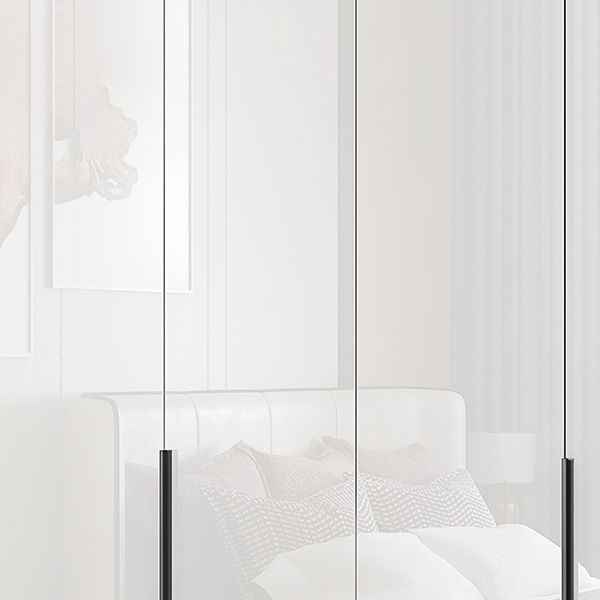 Mirrored Finish Wardrobe Cabinet Engineered Wood Wardrobe with Drawer