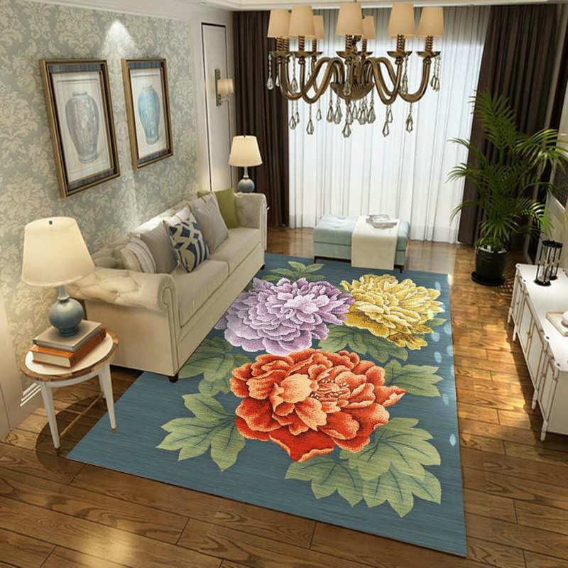 Luxury Living Room Rug Multi Colored Plant Pattern Carpet Polypropylene Machine Washable Anti-Slip Rug
