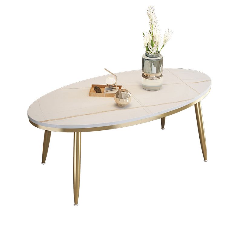 4 Legs Oval Cocktail Table Stone Top 1 Single Coffee Table with Gold/Black Legs