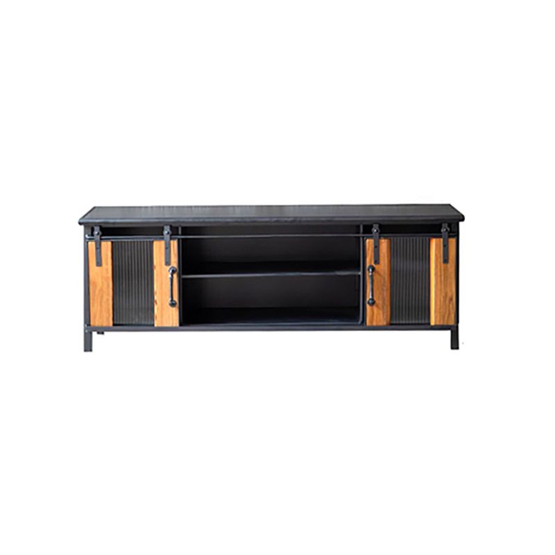 Metal & Wood Accent Cabinet Industrial Style Glass Paned Storage Cabinet