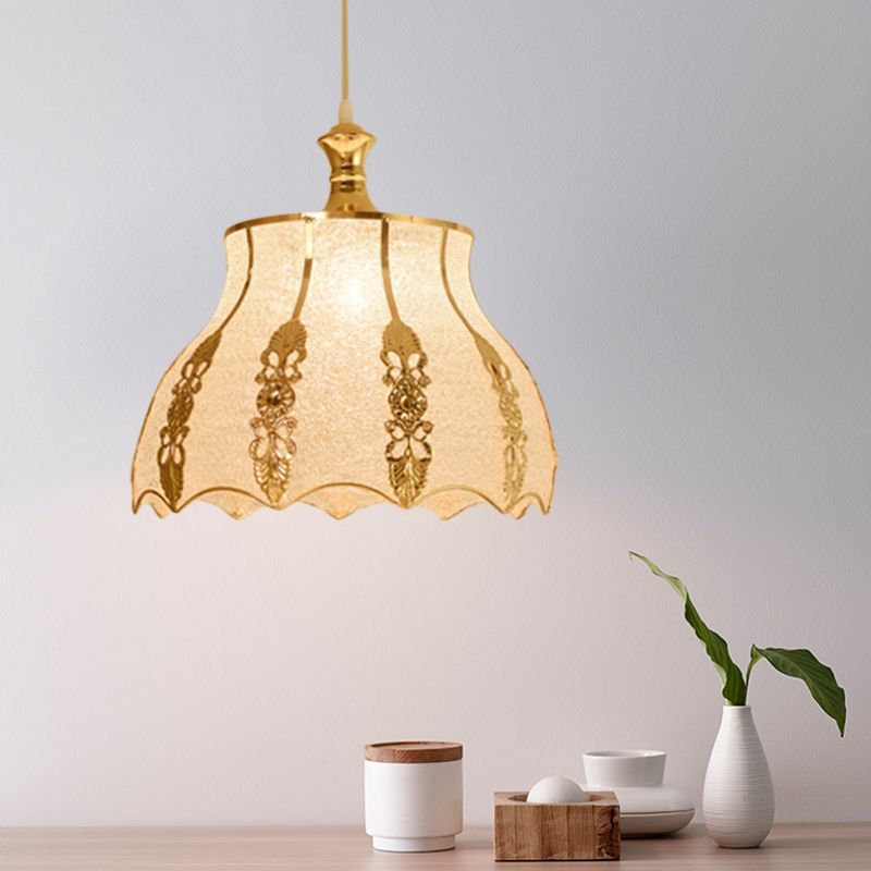 Plastic Gold Pendant Lighting Fixture Triangle/Flower/Wide Flare 1 Light Traditional Hanging Ceiling Light