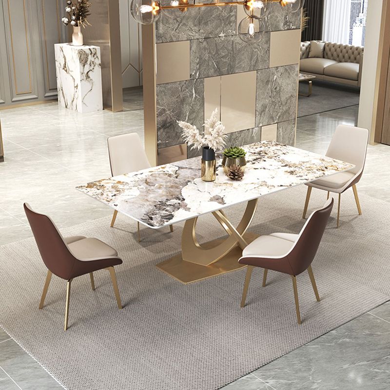 Glam Style Sintered Stone Top Metal Base Dining Table with Chairs