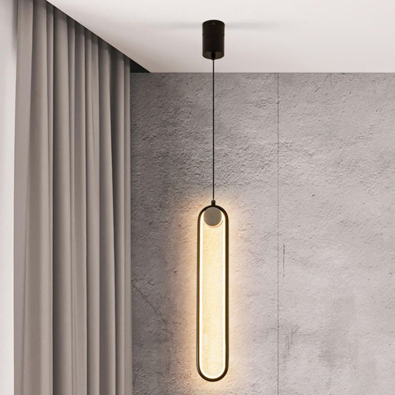 Elliptical Metal Shape Pendant Lamp Modern Minimalist 1 Light LED Hanging Lamp for Living Room