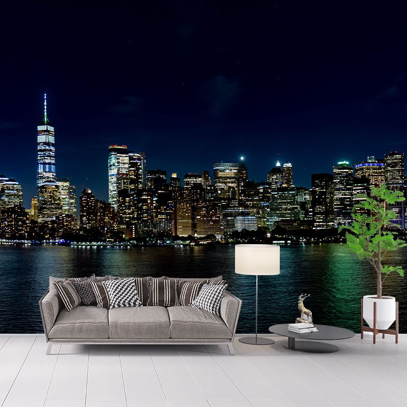 Minimalism City Night Moisture Resistant Meeting Room Wall Decor, Custom Size