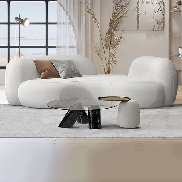 Ultra-Modern Beige Curved Sofa with Tuxedo Arm for Living Room