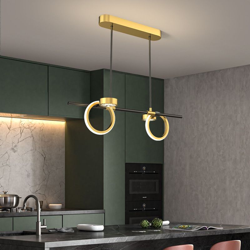 Gold Loops Island Light Postmodern LED Crystal Suspension Light for Dining Room