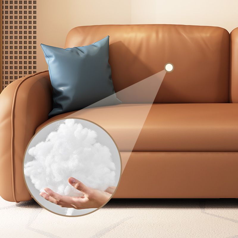 Sewn Pillow Back Seating Faux Leather Sofa with Pillows in Brown