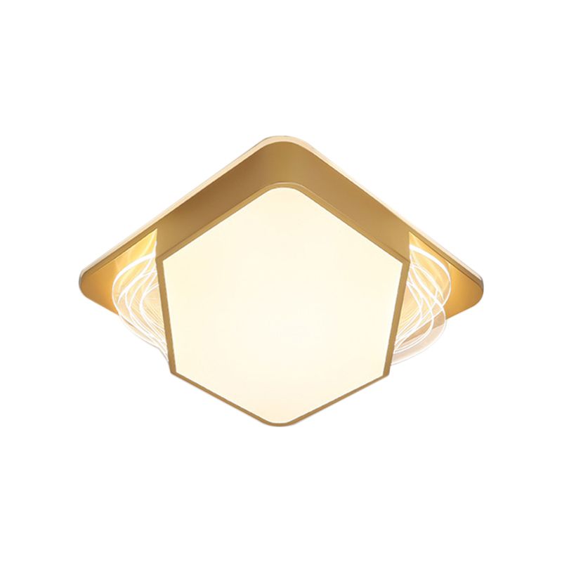 Gold Rectangle/Square Ceiling Flush Contemporary LED Metallic Flush Mount Fixture in Warm/White Light, 18"/21.5"/35.5" Width