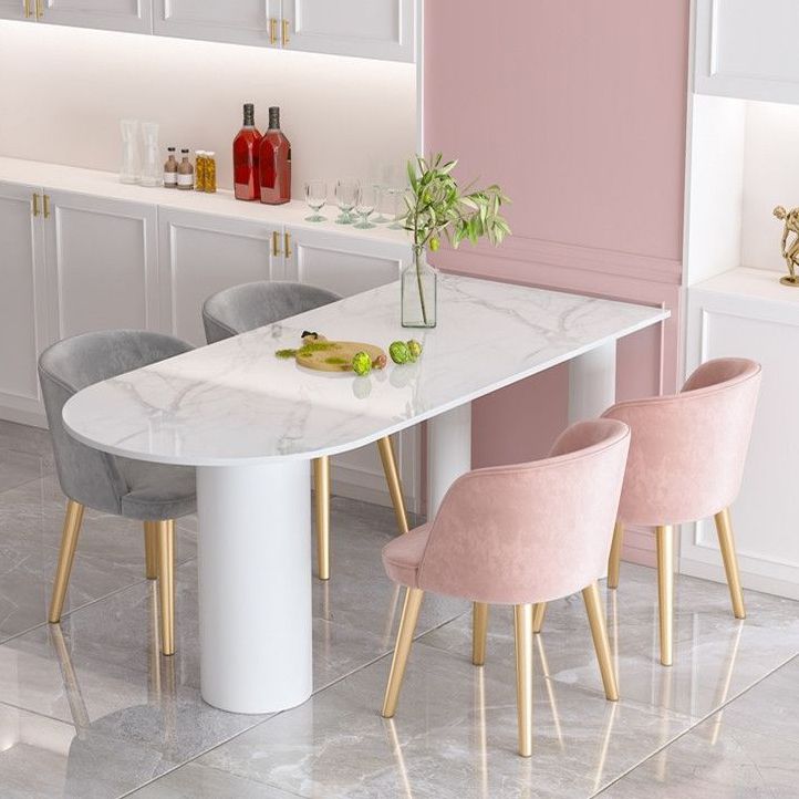 White Stone Top Dinner Room Kitchen Table Modern Metal Base Dinner Table