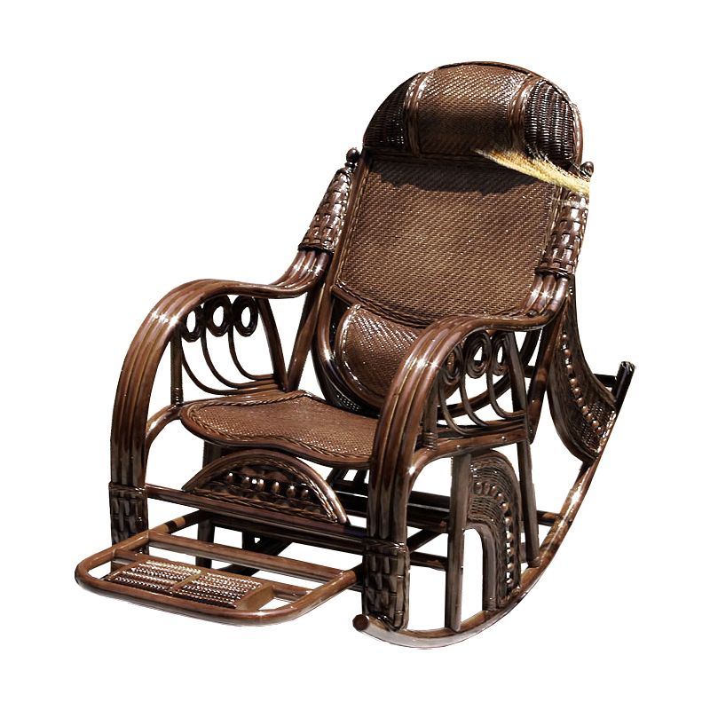 Traditional Rocking Chair Rattan Spindle Backrest Built-in Armrest Indoor Rocking Chair
