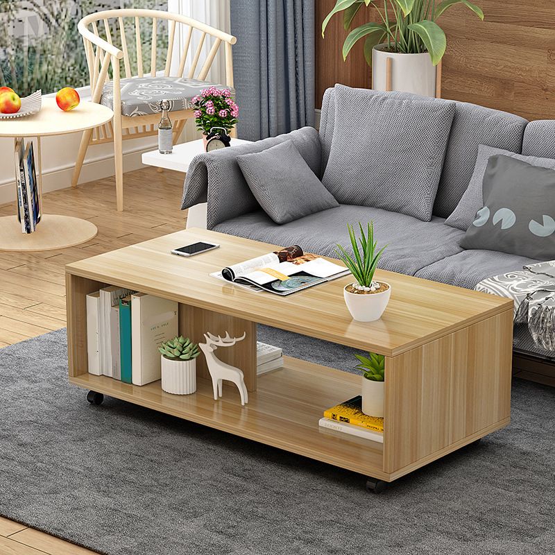 Modern Rectangle Coffee Table 15-inch Wooden Cocktail Table with Storage