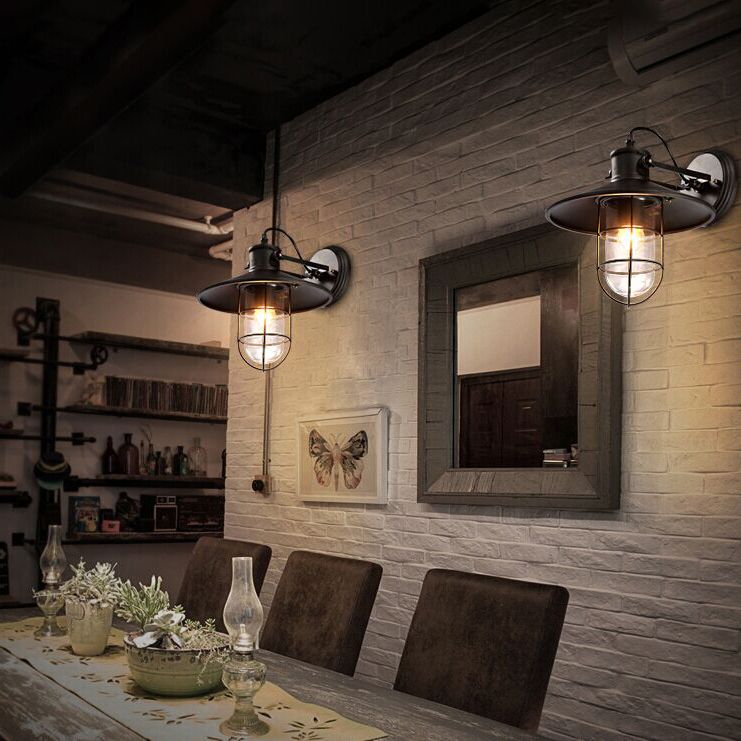 Lampada a parete in gabbia in gabbia in stile industriale 1 illuminazione montata a parete in nero