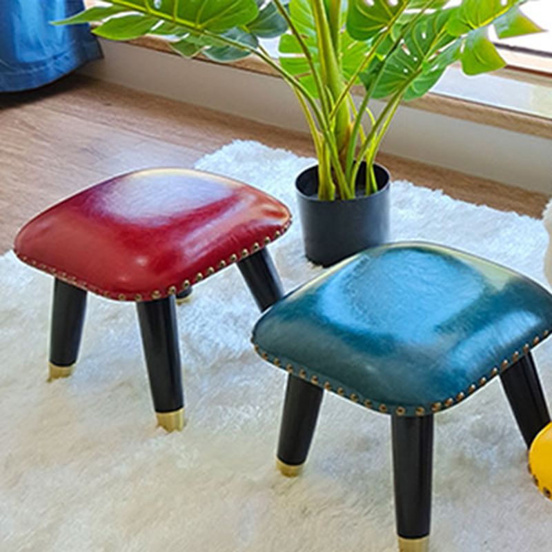 Glam Footstool Ottoman Genuine Leather Upholstered Nailhead Trim Square Ottoman