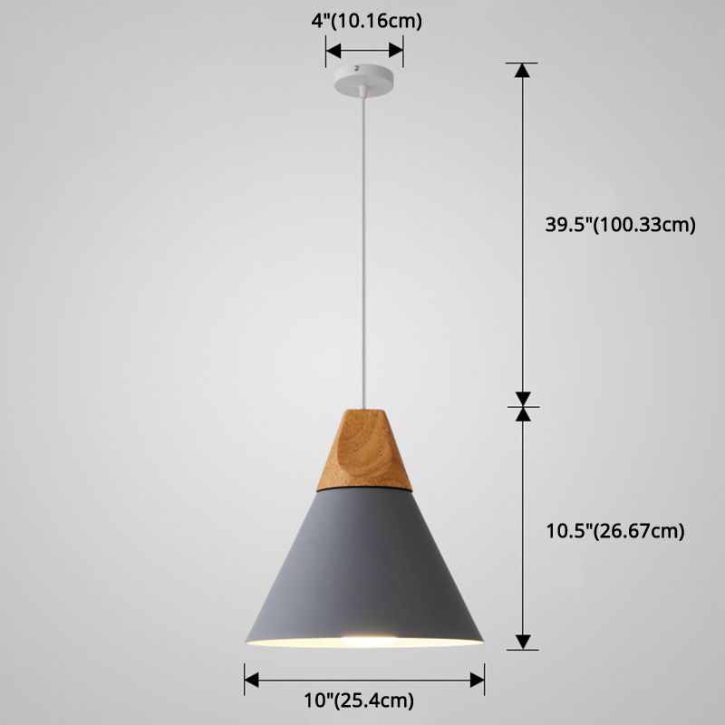 Metal Tapered Hanging Light Nordic Style 1 Light Restaurant Ceiling Pendant Lamp with Wooden Top