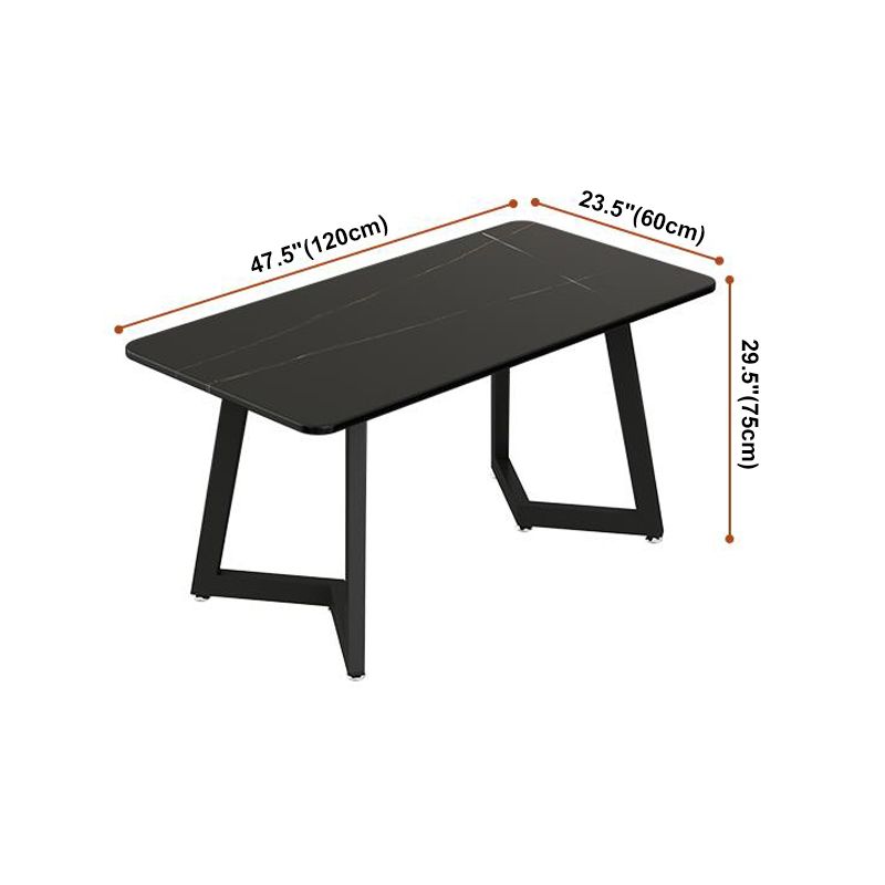 Sintered Stone Dining Table Black Industrial Style Dining Table with Metal Base