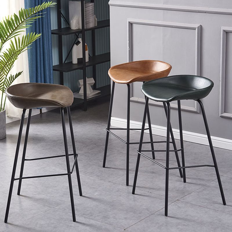 Industrial Style Counter Stool Armless Upholstered Bar Stool with Metal Legs