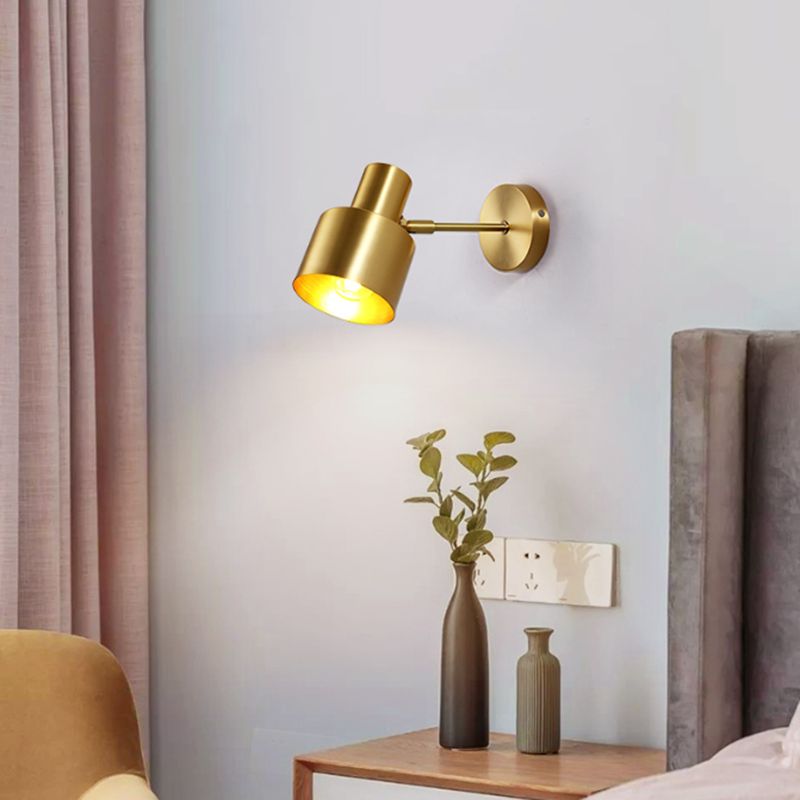 Drum Shape Metal Wall Light Modern Style 1-Light Wall Light Sconce in Gold
