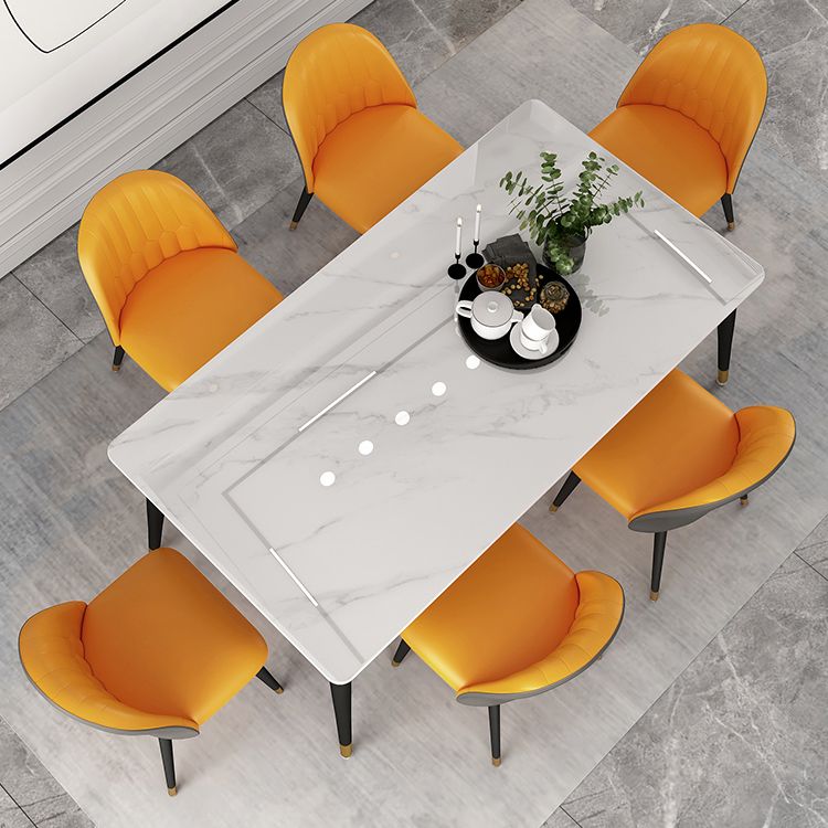Glam Steel Dinette Set 1/4/5/7 Pieces Rectangle White Sintered Stone Top Dining Table Set